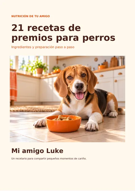 Portada real del recetario: 21 recetas de premios para perros, Mi amigo Luke